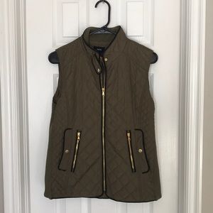 Olive Waffle Vest with black and gold detail